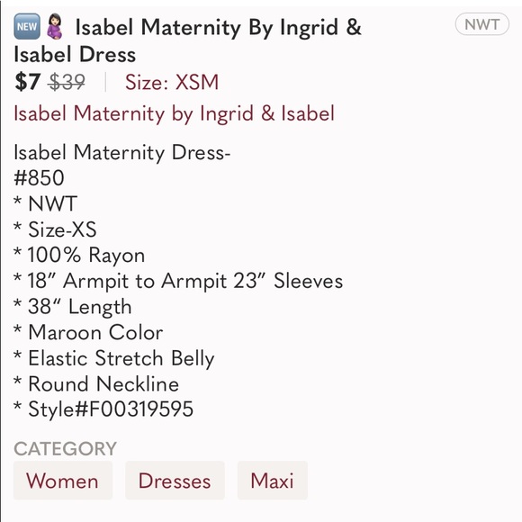 Ingrid & Isabel Wine Maroon Maternity Round Neck Dress Sz XS Like New - Picture 7 of 7